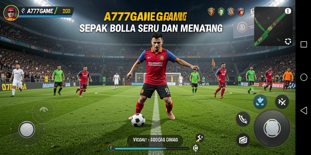 Screenshot A777GAME menampilkan aksi seru dalam pertandingan sepak bola.