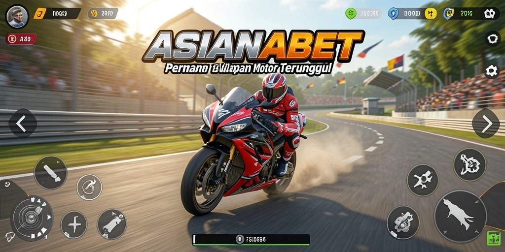 Tampilan gameplay mendebarkan dari ASIANABET saat balapan motor.