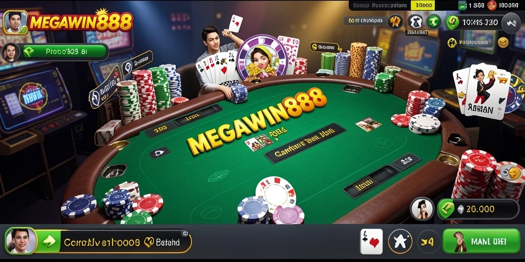 Tangkapan layar MEGAWIN888 menampilkan serunya permainan Poker langsung.