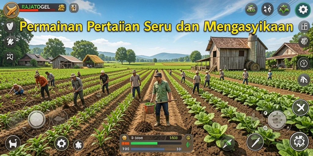 Screenshot gameplay RAJATOGEL yang menunjukkan aktivitas pertanian.